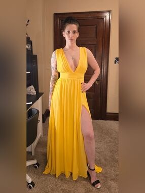 Love By Design Bright Yellow Plunge Maxi Gown